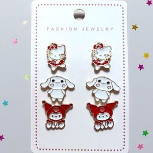 Dainty Sanrio Character Earrings Set With Hello Kitty Cinnamoroll And My Melody